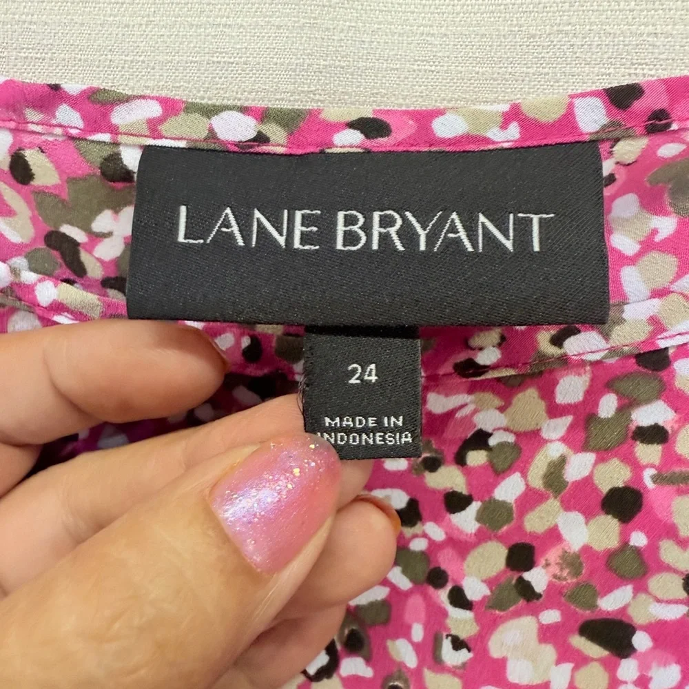 Lane Bryant Pink Multi Short Flutter Sleeve Semi Fit Career Casual Top Plus 24